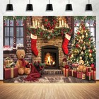 10x8ft Christmas Backdrops Photography Winter Fireplace Xmas Tree Sock Party
