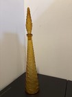 Vintage Empoli Amber Glass Genie Bottle Decanter 22    Italian Mcm Swirl Stopper