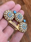 Antique Victorian Nouveau Turquoise Blue White Enamel Shoe Buckle Gold Filled