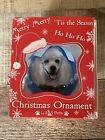 New- White Poodle Dog Christmas Ornament Blue Snowflakes Round  E s Pets