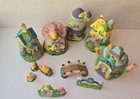 11 Pc Ceramic Easter Bunny Village Set    Figurines  Adorable Hand-painted