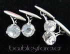 Vintage Lot 2 Pair Rhinestone Cufflinks Silver Tone New Old Stock Original Card