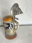 Vintage Gerz German Beer Stein Pewter Lid Cobalt Ceramic Oktoberfest Mug 7 5 