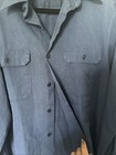 Sears Shirt Vintage Navy Blue Long Sleeve Large Button Down Pockets Perma Press