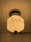 Restored Antique Vtg Art Deco Mcm Flush Mount Ceiling Light White Glass Octagon