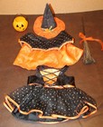 Vtg  Build A Bear Halloween Witch Costume Black orange Dress hat broom 5 Pc Set 