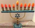Vtg Israel Brass   Enamel Electric Hanukkah Menorah W  Star Of David - Judaica