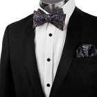 Mens Floral Self Tie Bow Tie And Pocket Square Set Formal Wedding Party Accessor