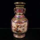 Old Chinese Porcelain Enamel Gilt Color Hand Painted Flower Bird Vase 8069