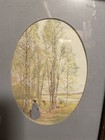 Watercolor Unsigned Art Framed 11-3 4   X 14  Print -early Settlers In Woods