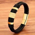 Unisex Women Men Braided Leather Steel Magnetic Clasp Bracelet Handmade Us