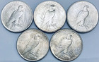 Lot Of 5 1921-1935 Peace Dollar Coins -uncirculated Random Us Free Shipping