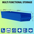 30164 Heavy Duty Plastic Shelf Bins  24 x 6 5 x 4   Blue  6-pk