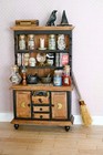 Miniature Halloween Witch Cabinet  1 12 Scale Wood W  Books Bottles Broom Wand