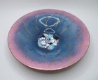 Vintage Artisan Mcm 6  Enamel On Copper Dish Bowl Pink Blue White Signed