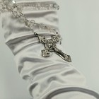 Vtg 1930s Sterling Silver Crucifix Clear Crystal Bead Rosary  Religious 17 