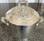 Vintage Oneida Ny Usa Silverplate Ice Bucket W  Lid   Handles Milk Glass Ornate