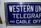 Vintage Western Union Telegraph Cable Office Porcelain Flange Sign 12x24 1920s