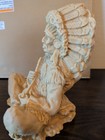 Vintage American Indian  Sitting Chief Statue Mission Swirl Clay  9 Inches Tall