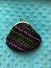 Neiman Marcus Black And Multicolor Beaded Coin Purse Satin Lining Flower Shaped