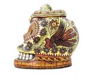 Mexican Folk Art Skull With White Cactus - High-fired Clay - Handcrafted In Mete