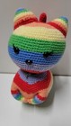 Baby Toy Crocheted Handmade Cat Rainbow Stripe Colored Height 10 Inches Collar