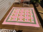 Antique Applique Tulip Quilt  Red Green Cheddar And White 1870 s Era