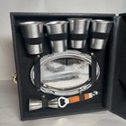 Collins Brothers Travel Bar Liquor Locking Case Tray Cups Bottle Opener Jigger