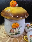 Retro Mushroom Kitchen Decor Coffee Or Cookie Jar W  Mug   Creamer Vintage 1970s
