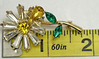 Flower Bee Crystal Rhinestone Brooch Pin Glass Clear Vintage Daisy Rose Yellow