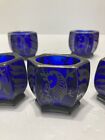Antique French Silver Overlay   Cobalt Glass Open Salt Cellars Set Of 6