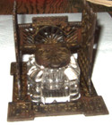 Antique Victorian Cast Iron Glass Inkwell Pen Racks Estate Heirloom