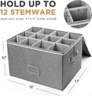 Hard Shell  Stackable Wine Glass Storage Box With Dividers And Handles  Grey