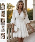 Women   s White Fringe Boho Eyelet Lace A-line Beach Wedding Dress Size Medium