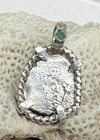 Authentic Spanish-colonial 1-real Silver Shipwreck Cob Coin In Emerald Bezel