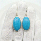 Sleeping Beauty Turquoise Earrings 925 Sterling Silver Handmade Oval Dangle