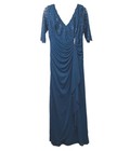 Elegant Mother Of The Bride Formal Gown Blue Lace Sequin Ruched Maxi Dress Sz 12