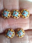 Antique Victorian Miniature Baby Doll French Enamel Rose Floral 9mm Button Set 5