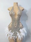 Halter Sleeveless Crystals Short Dress Party Gowns Dresses Stage Wear Costume
