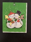 Vtg Christmas Greeting Card Mr Mrs Snowman Couple Under Mistletoe Art Guild 40s