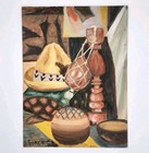 Mid-century Modern Oil Painting Still Life Sombrero Mexican Folk Art Vtg Signed