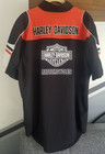 Harley Davidson Buttons Up Short Sleeve Black orange Motorcycle Work Shirt Sz M