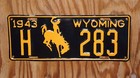 1943 Wyoming Highway Department License Plate   283