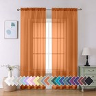 Orange Sheer Curtains 84 In Long Set Of 2 Panels Voile Rod Pocket Window Drapes 