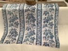 Antique French  Blue  Floral Stripe Fabric Cotton  19th Century Etching Motif