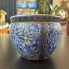 Vintage Chinese Export Blue White   Gold Planter Plant Pot Jardiniere Cachepot