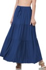 Zenana Maxi Skirt Womens Tiered Raw Hem Drawstring Navy Blue Plus Size 1x 2x 3x