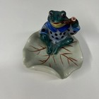 Vtg Anthropomorphic Frog On Lily Pad Smoking Figurine Ashtray Occupied Japan