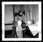  53 Dad Behind Tommy Looking At Jack-o-lantern Halloween Old vintage Photo-aa187