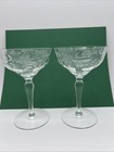 Vintage Etched Glass Floral Leaf Design Champagne Cocktail Coupe Glass Set Of 2
